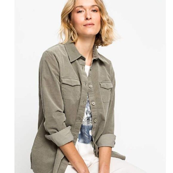 OLSEN Neo Boho Corduroy Btn Dwn Shirt - Khaki Grn - Picture 1 of 6